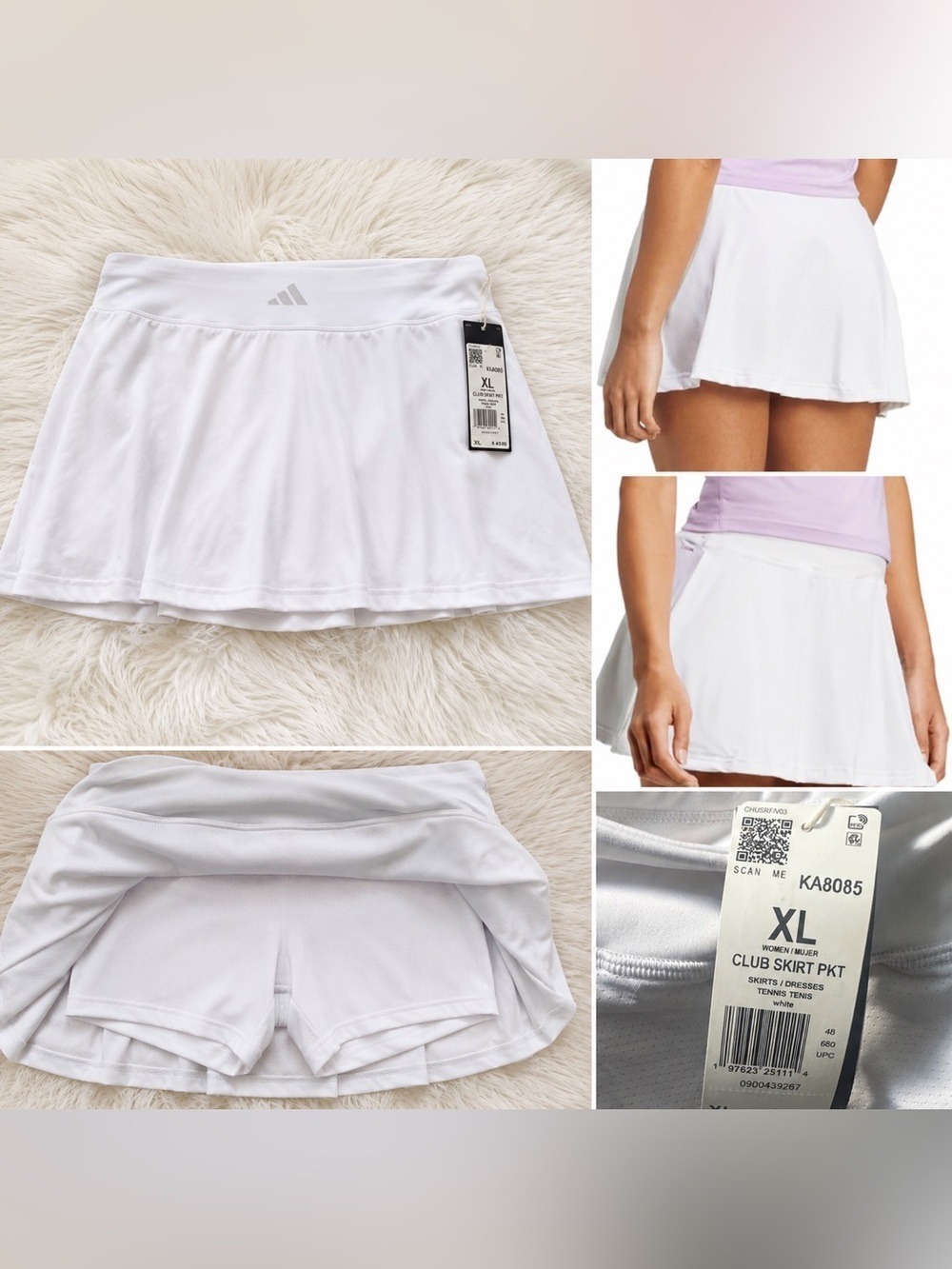 NWT Adidas Club Tennis Skirt White XL Athletic Golf Pickleball